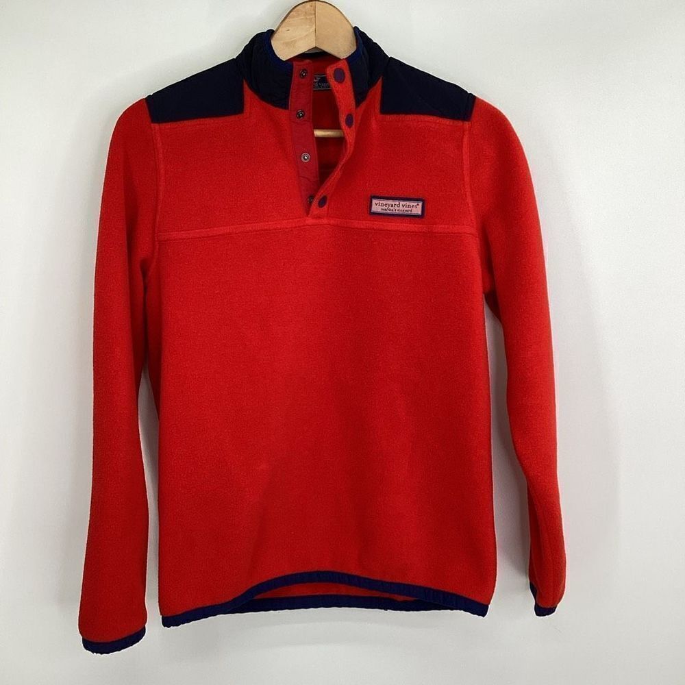Boys Vineyard Vines Shep 1/4 Snap Fleece Pullover red/black